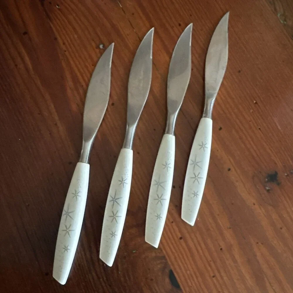 Vintage Mode Danish Stainless Knives Atomic Starburst Sheffield England Lot Of 4